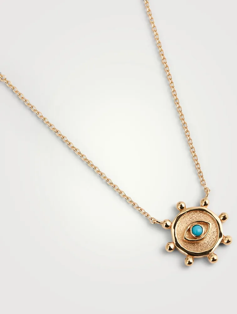 Dew Drop 14K Gold Marine Evil Eye Pendant Necklace With Turquoise