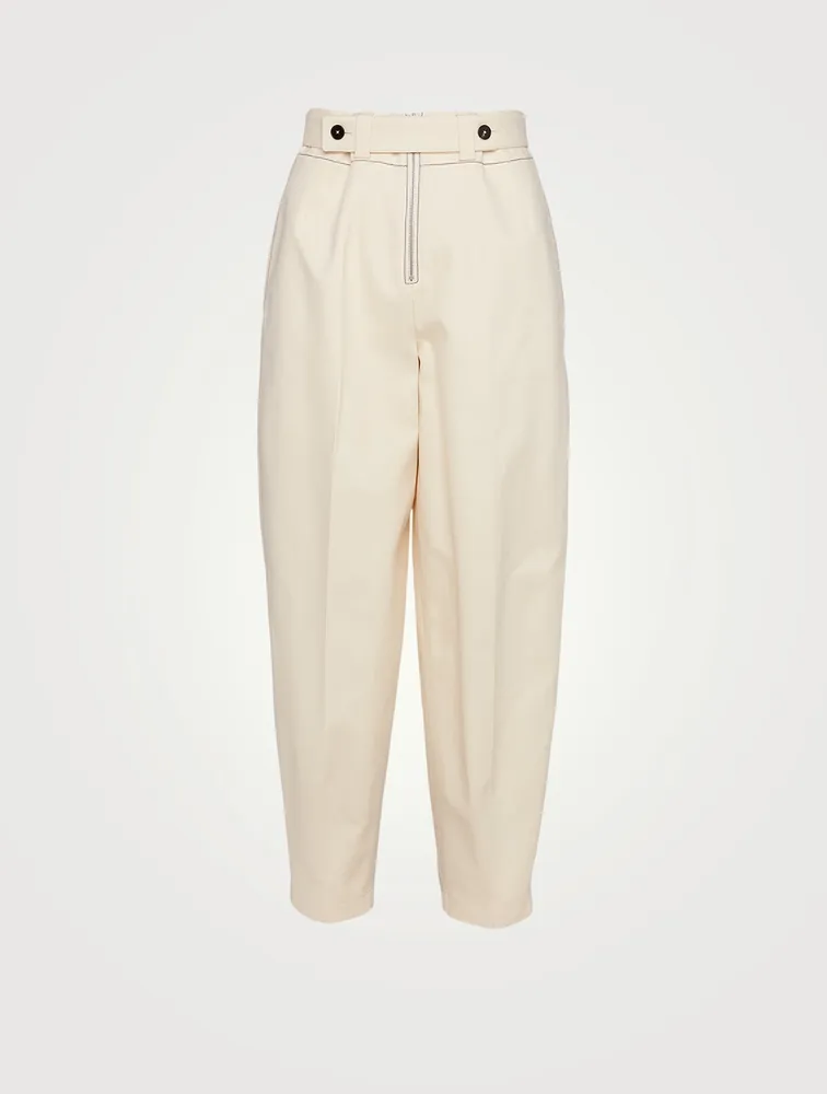 Cotton Tapered Pants With Darted Ankle