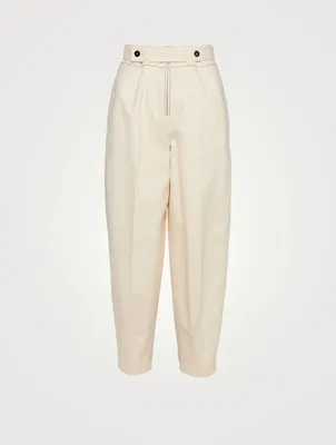 Cotton Tapered Pants With Darted Ankle