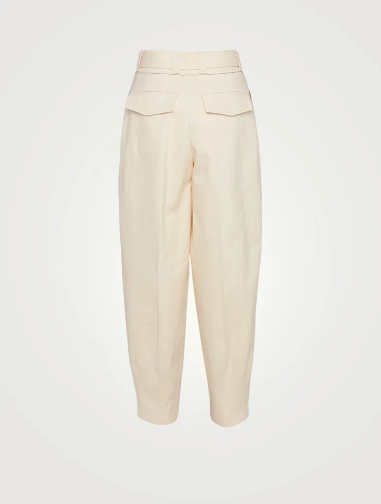 Cotton Tapered Pants With Darted Ankle