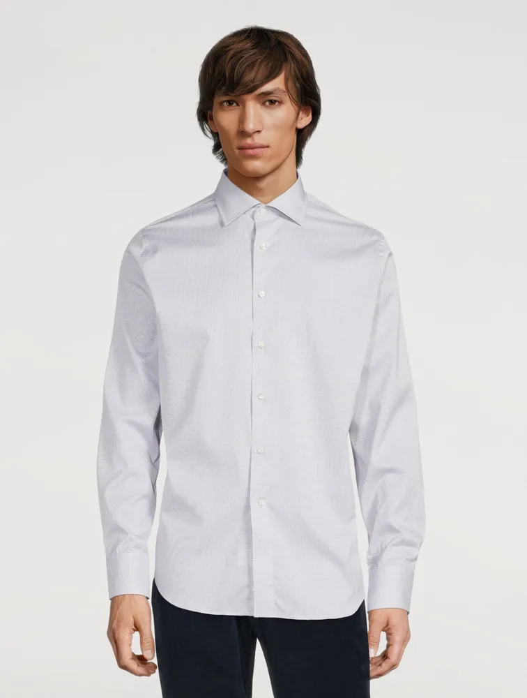 Impeccabile Cotton Shirt Micro Grid Print