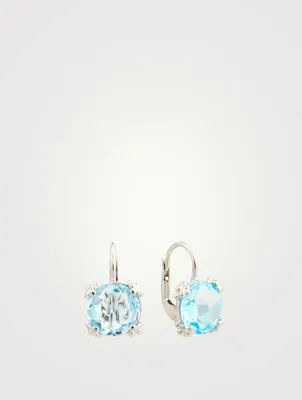 Dew Drop Silver Cluster Earrings With Blue Topaz