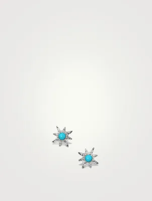 Micro Aztec Silver Starburst Stud Earrings With Turquoise