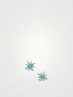 Micro Aztec Silver Starburst Stud Earrings With Turquoise