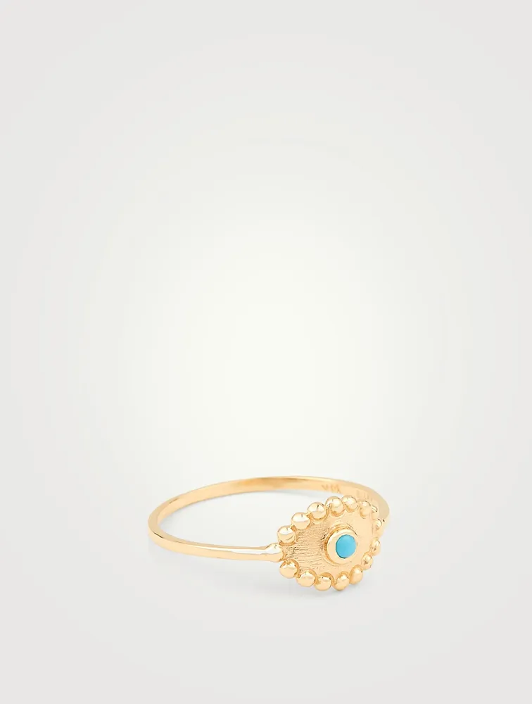 Dew Drop 14K Gold Evil Eye Ring With Turquoise