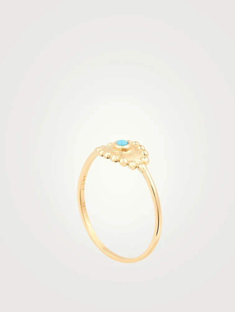 Dew Drop 14K Gold Evil Eye Ring With Turquoise