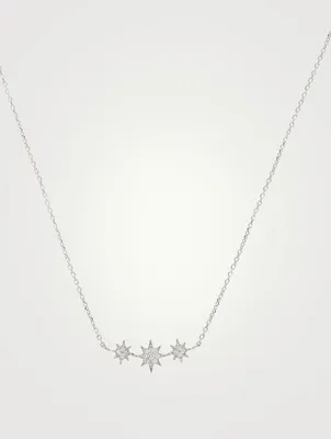 Micro Aztec Silver North Star Bar Necklace With White Sapphire