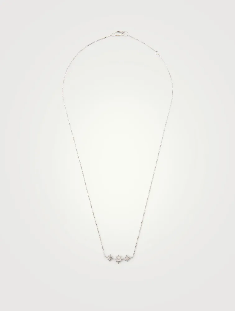 Micro Aztec Silver North Star Bar Necklace With White Sapphire