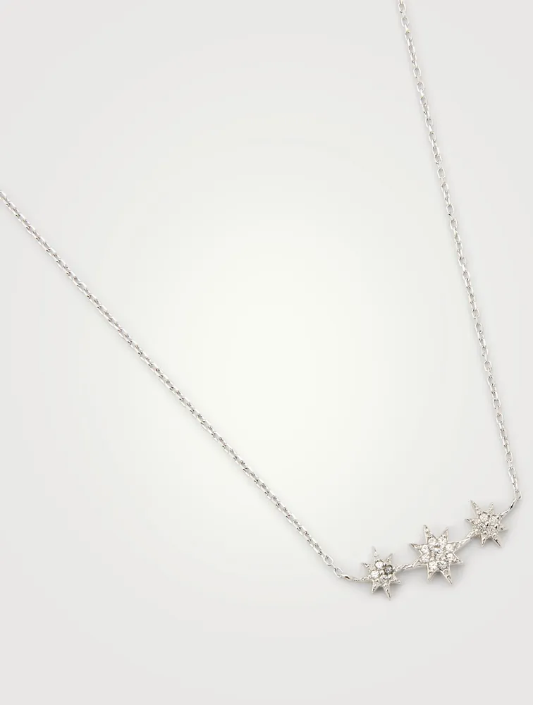 Micro Aztec Silver North Star Bar Necklace With White Sapphire