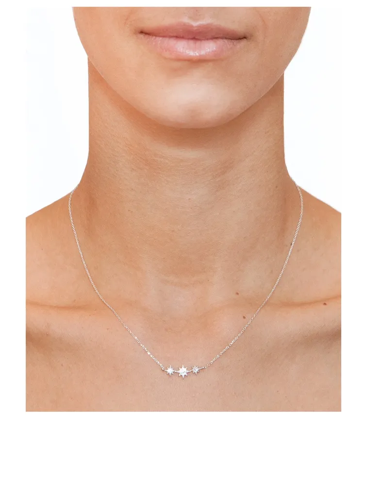 Micro Aztec Silver North Star Bar Necklace With White Sapphire