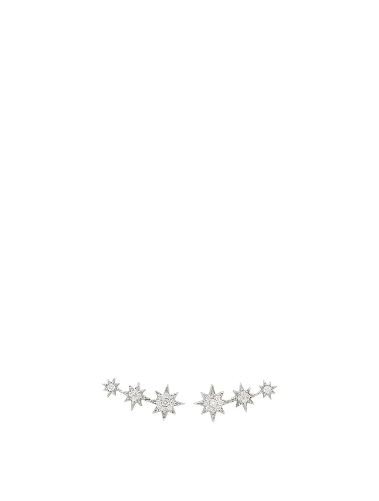 Aztec Silver North Star Trio Stud Earrings With White Sapphire