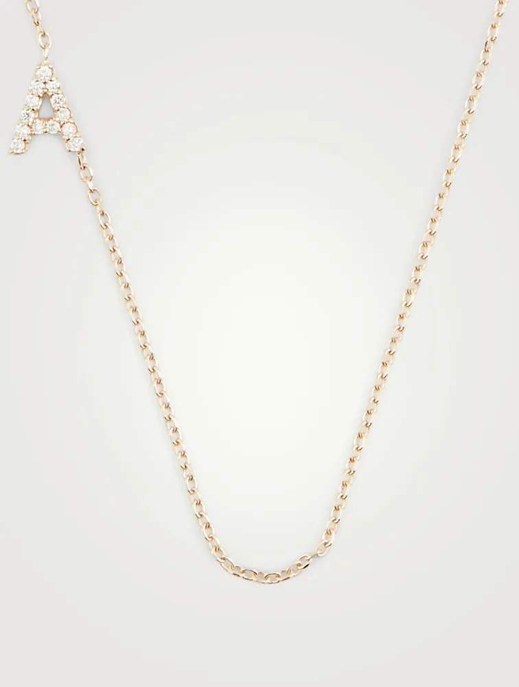 Love Letter Gold A Initial Necklace With Pavé Diamonds