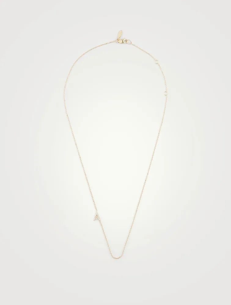 Love Letter Gold A Initial Necklace With Pavé Diamonds
