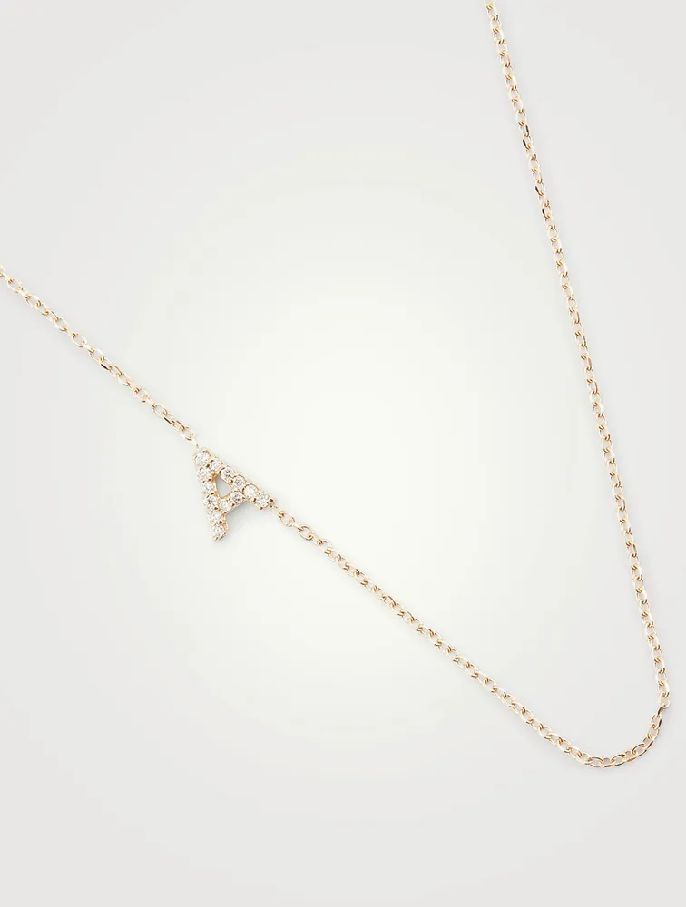 Love Letter Gold A Initial Necklace With Pavé Diamonds