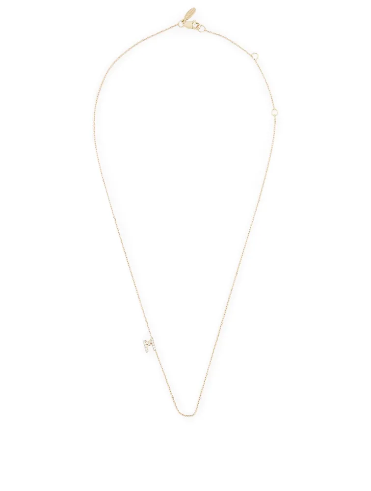 Love Letter Gold M Initial Necklace With Pavé Diamonds