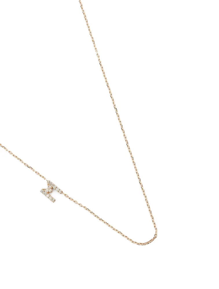 Love Letter Gold M Initial Necklace With Pavé Diamonds