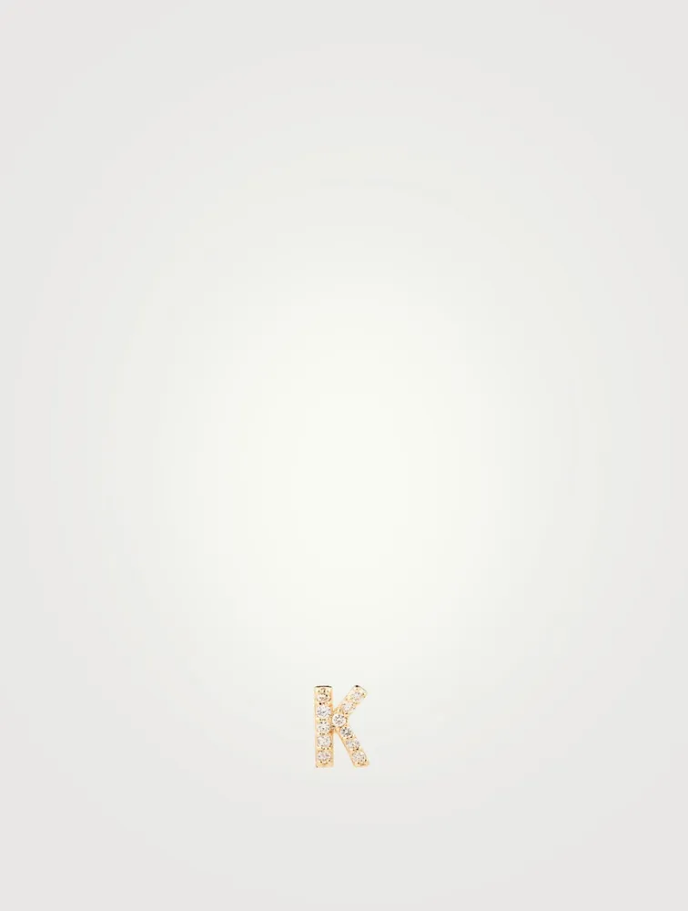 Love Letter Gold K Initial Stud Earring With Pavé Diamonds