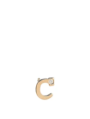 Love Letter Gold C Initial Stud Earring With Diamond