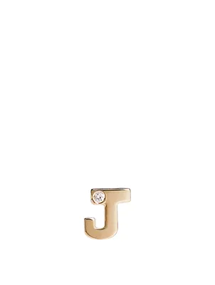 Love Letter Gold J Initial Stud Earring With Diamond