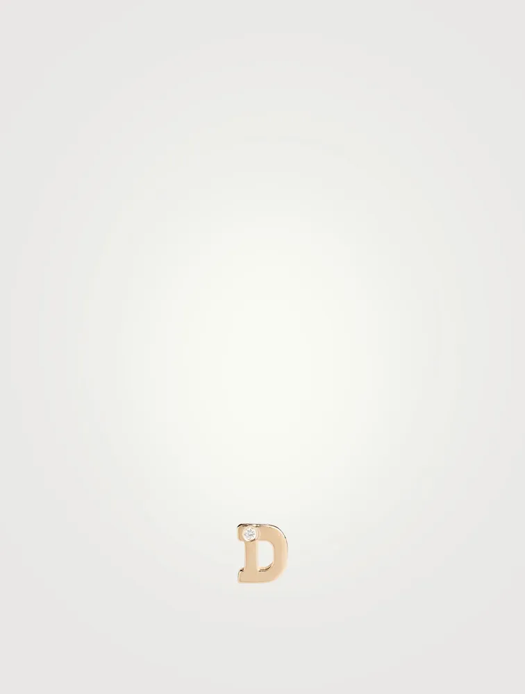 Love Letter 14K Gold D Initial Stud Earring With Diamond