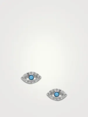 Classique Silver Evil Eye Studs With Turquoise And White Sapphire