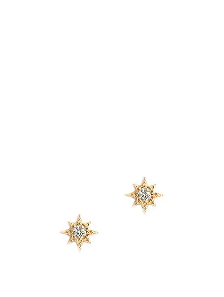 Aztec 14K Gold North Star Stud Earrings With Diamonds