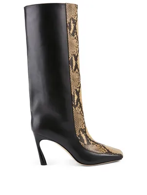 Mabyn 85 Leather Heeled Knee-High Boots Snakeskin Print