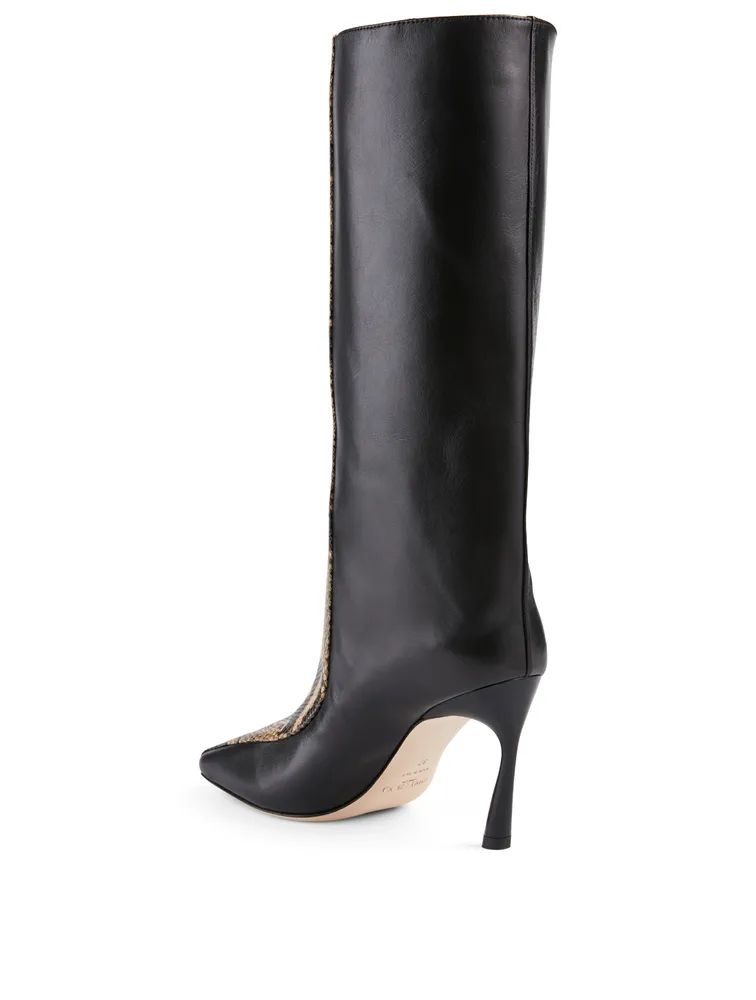 Mabyn 85 Leather Heeled Knee-High Boots Snakeskin Print