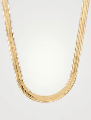 18-Inch 14K Gold Plated Omega Herringbone Chain Necklace