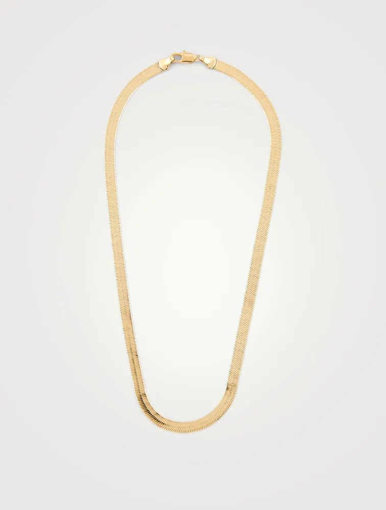 18-Inch 14K Gold Plated Omega Herringbone Chain Necklace