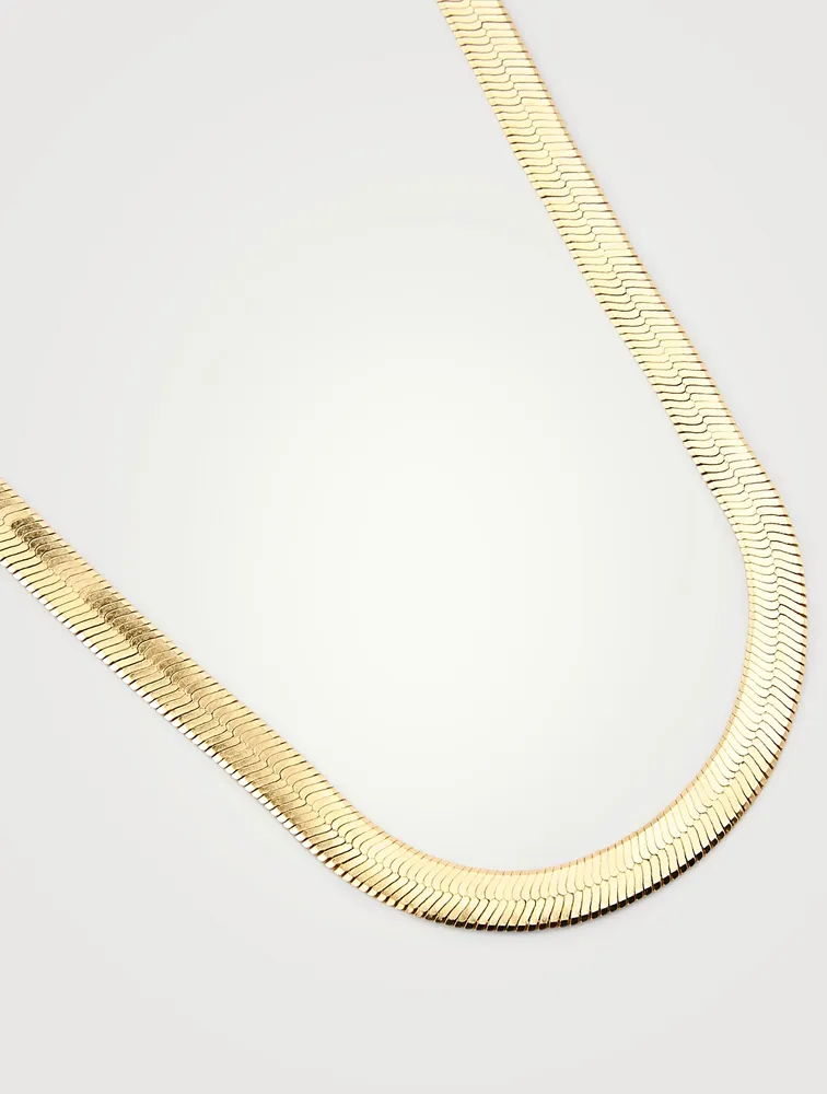 18-Inch 14K Gold Plated Omega Herringbone Chain Necklace