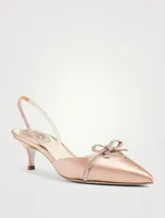 Satin Slingback Pumps With Crystal Bow