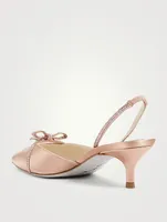 Satin Slingback Pumps With Crystal Bow