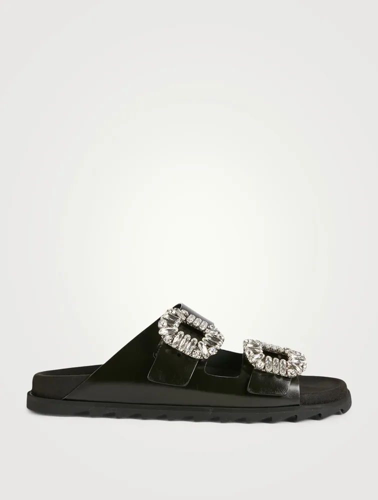 Slidy Viv' Strass Buckle Leather Slide Sandals