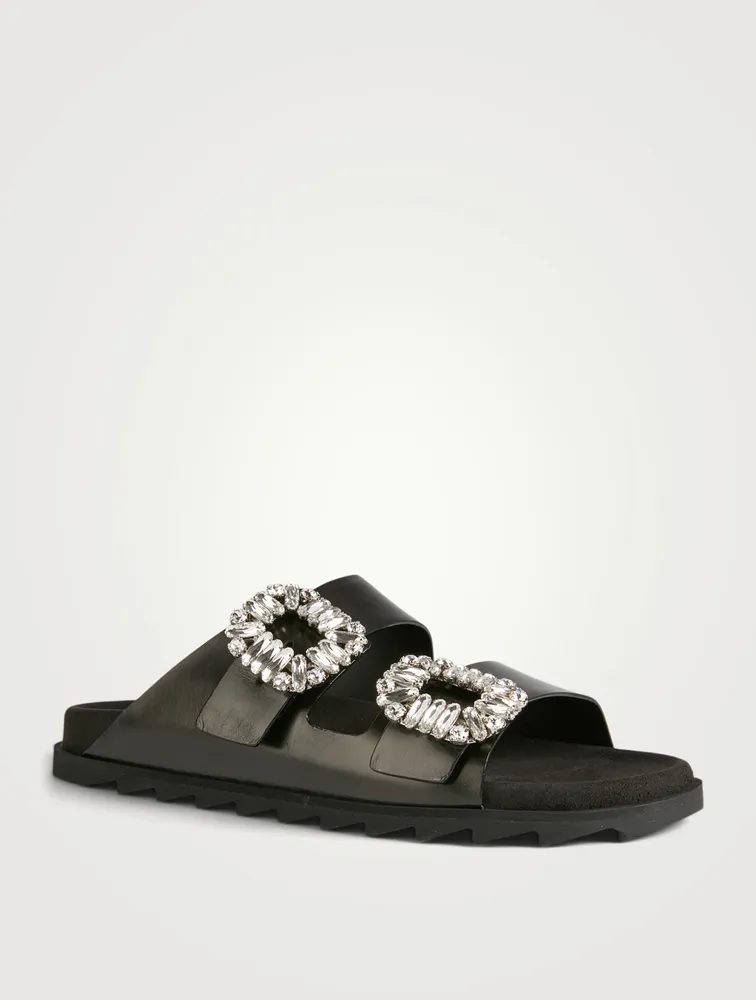 Slidy Viv' Strass Buckle Leather Slide Sandals