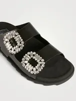 Slidy Viv' Strass Buckle Leather Slide Sandals