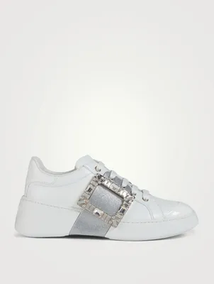 Viv' Skate Glitter Strass Buckle Leather Sneakers