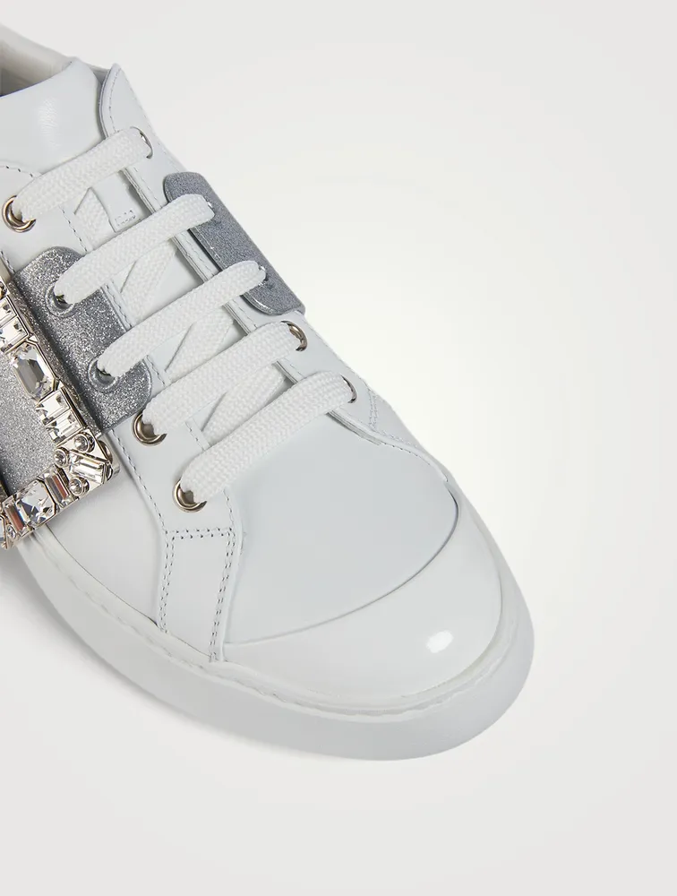 Viv' Skate Glitter Strass Buckle Leather Sneakers