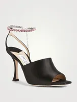Sae 90 Satin Heeled Sandals With Crystal Chain