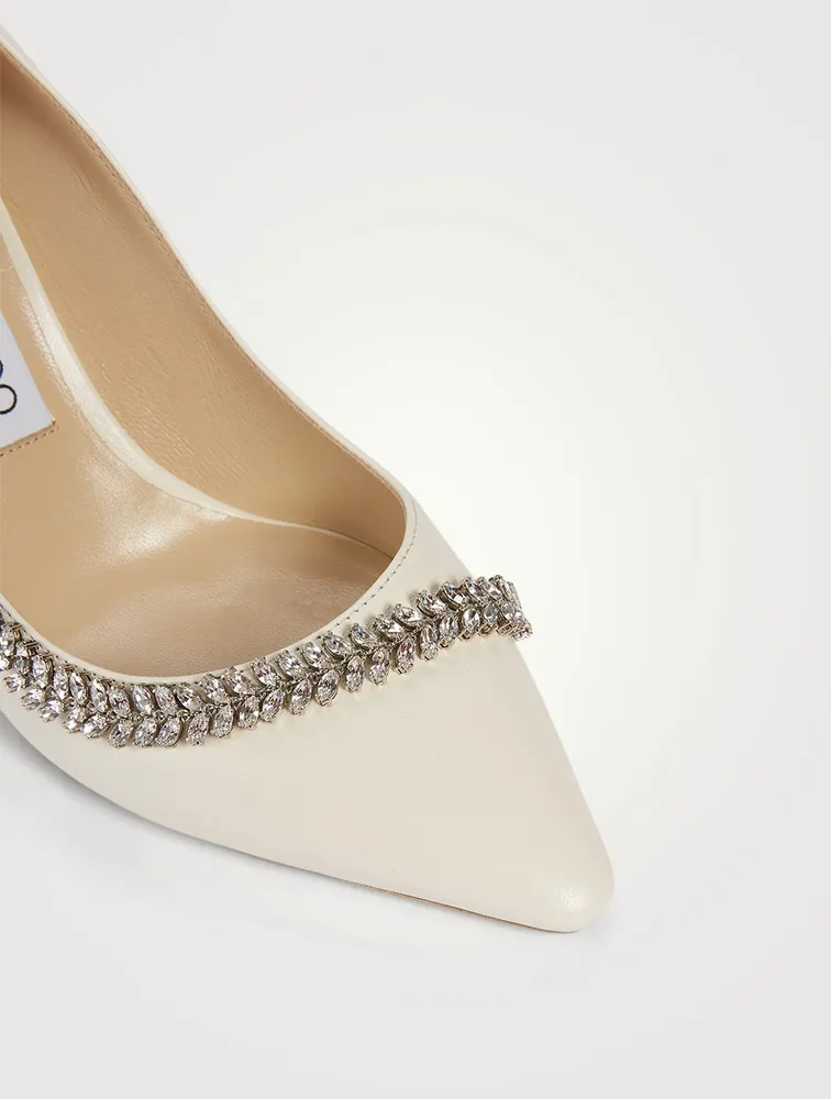 Romy 85 Leather Pumps With Crystal Leaf