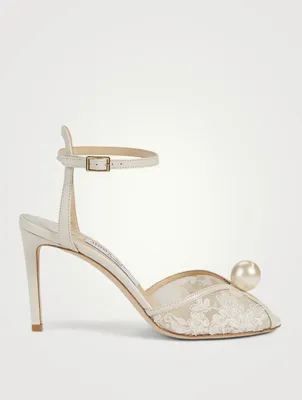 Sacora 85 Floral Lace Heeled Sandals With Pearl