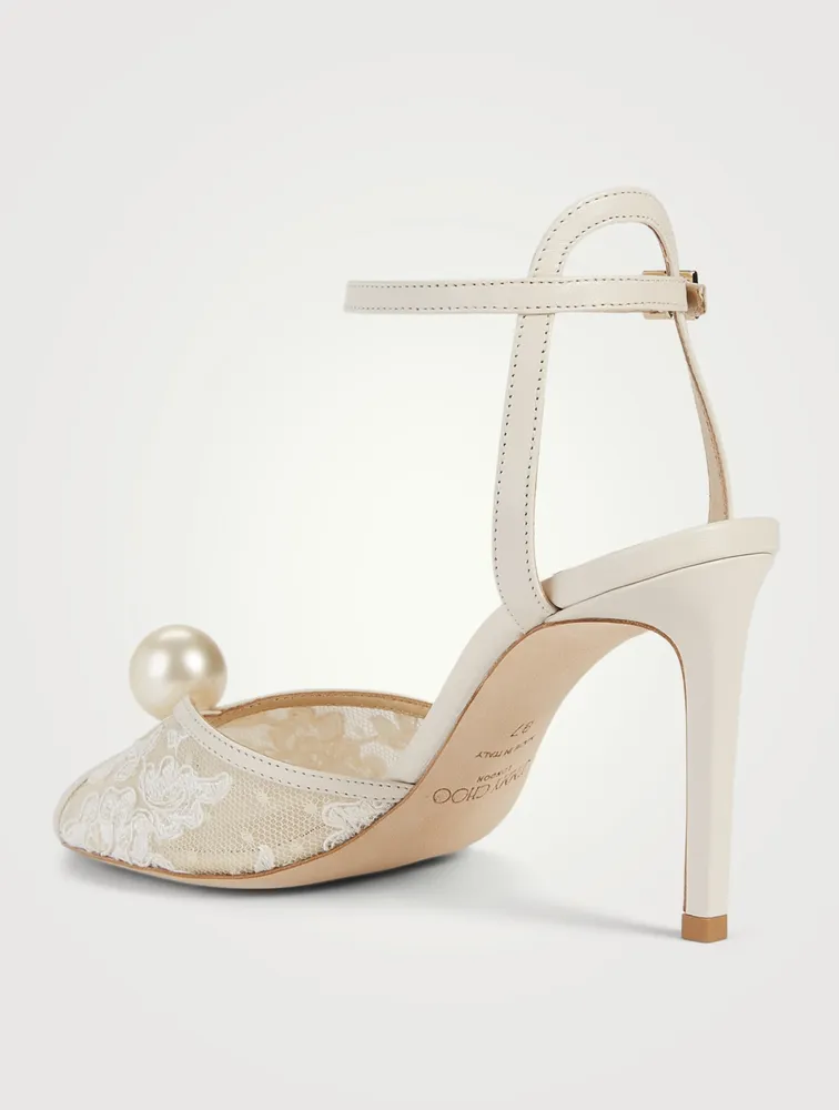 JIMMY CHOO Sacaria Pearl-Embellished Leather And Tulle Sandals