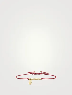 Cord Bracelet With 14K Gold Diamond Hamsa Charm