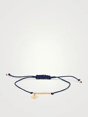 Cord Bracelet With 14K Gold Beads & Diamond Evil Eye Charm