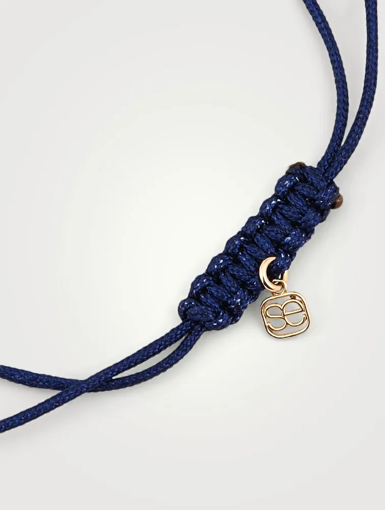 Cord Bracelet With 14K Gold Beads & Diamond Evil Eye Charm