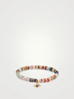 Rainbow Heishi Beaded Bracelet With Diamond & Sapphire Evil Eye Charm