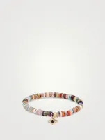 Rainbow Heishi Beaded Bracelet With Diamond & Sapphire Evil Eye Charm