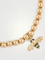 14K Gold Beaded Bracelet With Small Sapphire & Diamond Bee Charm