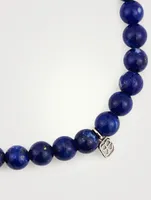 Lapis Beaded Bracelet With Small 14K White Gold Diamond Cross Charm