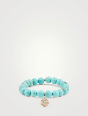 Turquoise Matrix Beaded Bracelet With Pave Diamond Happy Face Charm